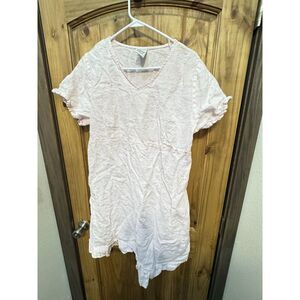 Match Point Linen Kimono Pullover‎ Tunic Top White Lagenlook Coastal Pink Size L